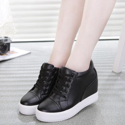 Wit Verborgen Sleehak Sneakers Casual Schoenen Vrouw Hoge Platform Schoenen Vrouwen Hoge Hakken Wiggen Schoenen Voor vrouwen: Black / 40