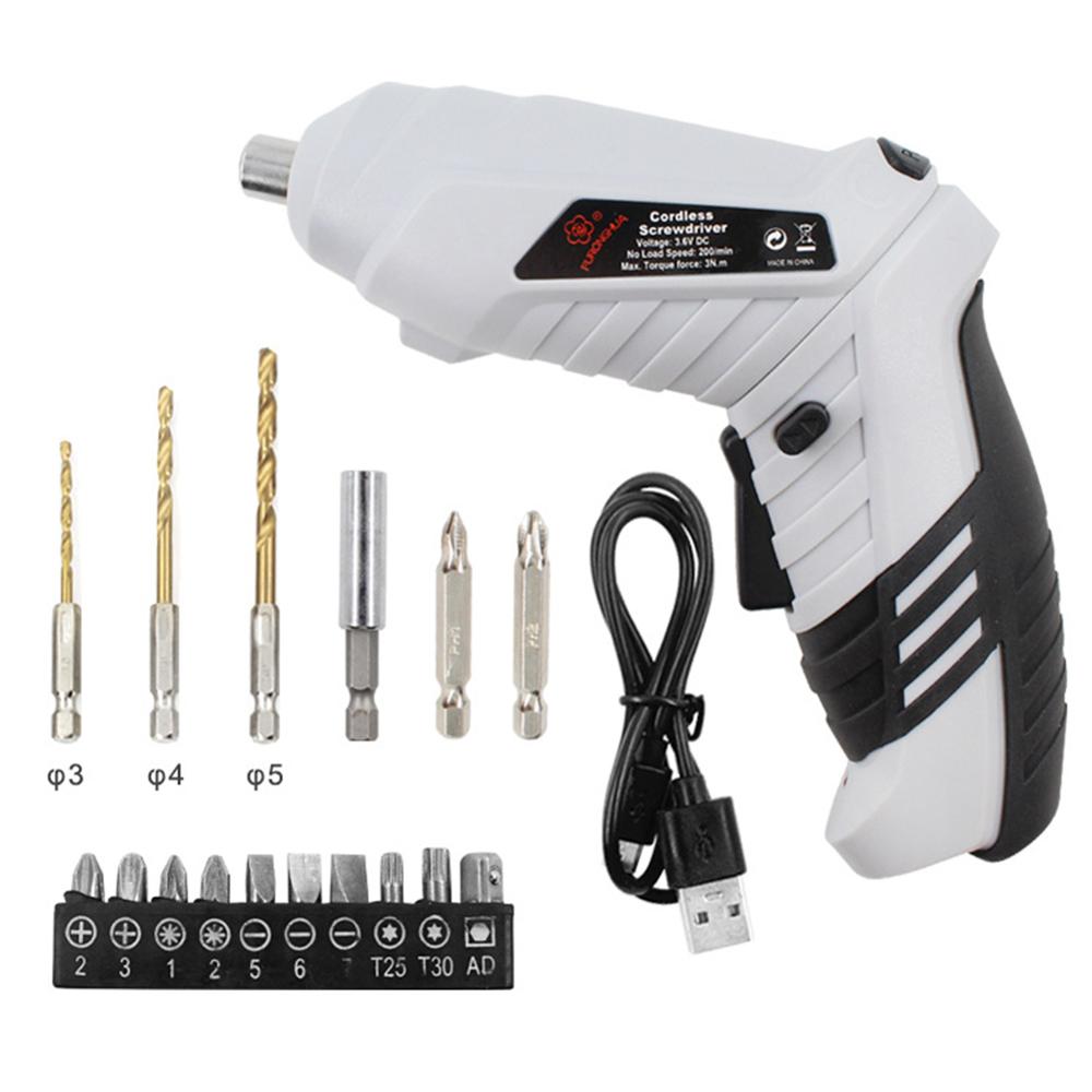 Electric Screwdriver Cordless Multi-function Power Drill Hole Lithium Battery Rechargeable Screwdriver Household DIY Power Tools: Set B White
