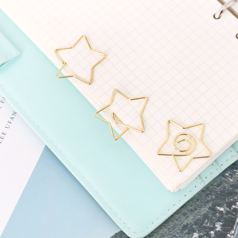 Gold Big Five Pointed Star Sun Star Paper Clip Metal Paper Clip Planner Decoration Gold Bookmark Star Paper Clips Decorative