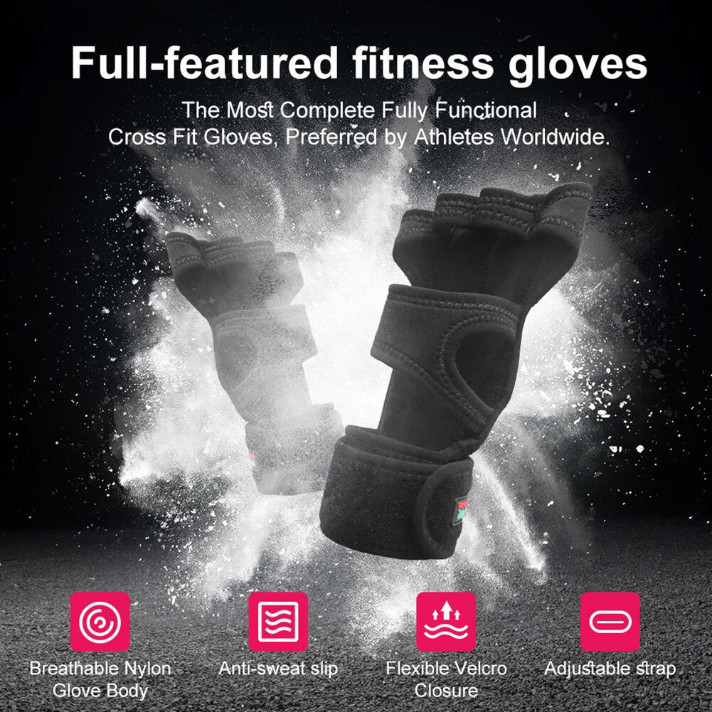 1pair Gym Fitness Wrist Support Non Slip Workout Sports Weight Lifting Gloves Strong Grip Bodybuilding Adjustable Pull Ups