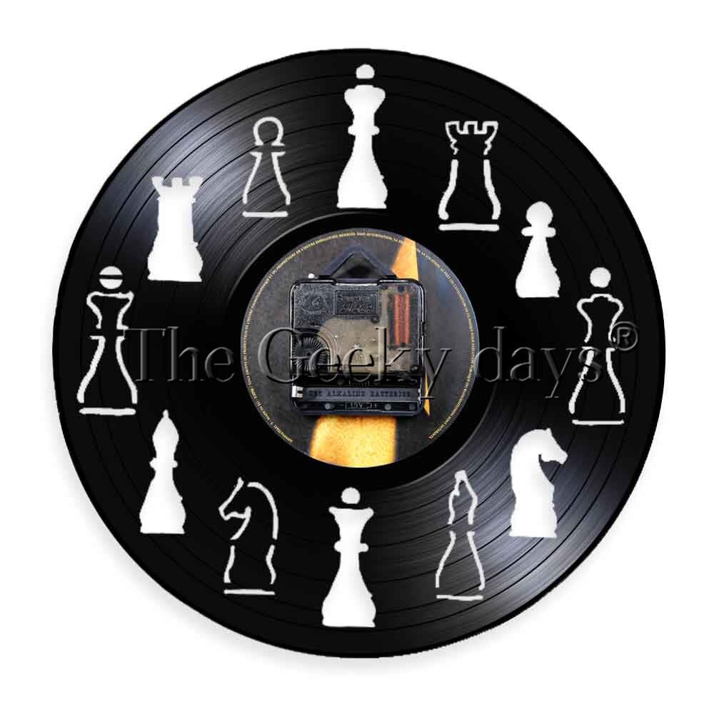 Schach Stück Wanduhr Kreative Schach Club Vinyl Record Wanduhr Vintage Wand Kunst Wand Uhr Decor Chessman Schach Liebhaber