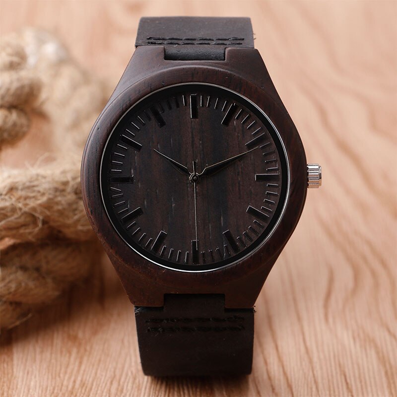 Zwart natuurlijk houten horloge origineel houten bamboe polshorloge handgemaakt licht quartz horloge heren dames armband artikel