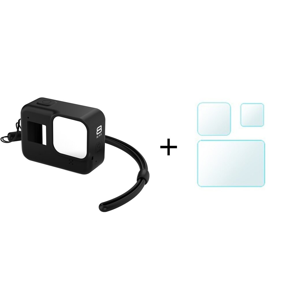 Protective Silicone Case for GoPro Hero 8 Black Tempered Glass Screen Protector Film Lens Cap Cover for Go Pro 8 Accessory: GMA-011