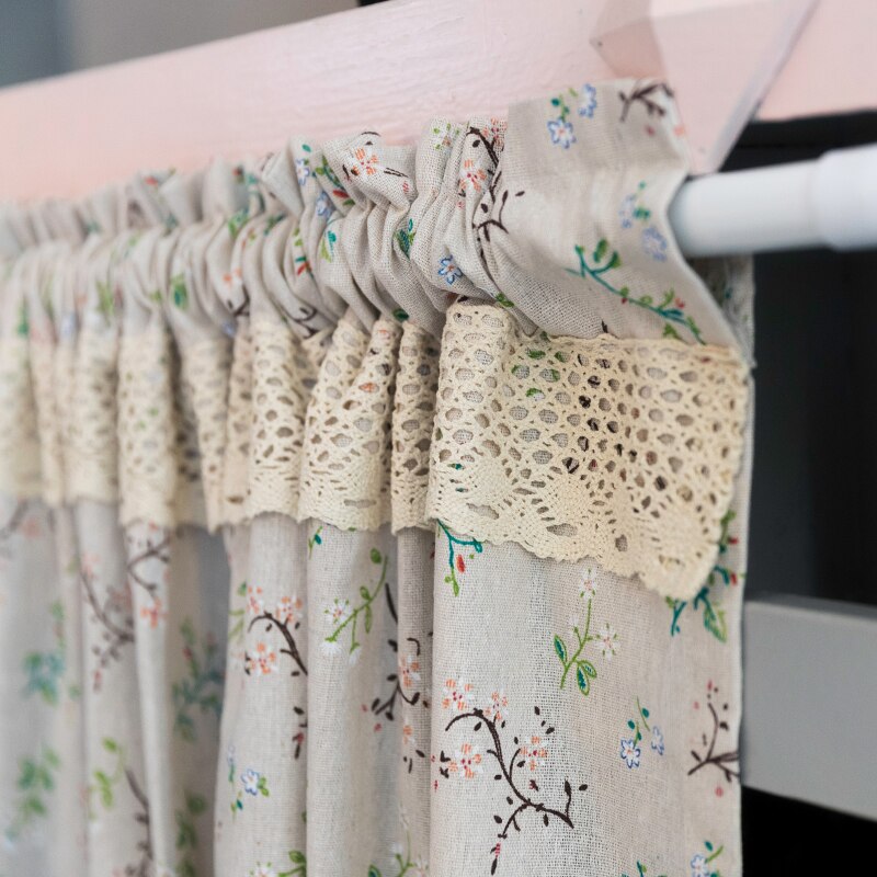 Cuisine courte en coton et lin de Style américain rustique avec rideau en dentelle