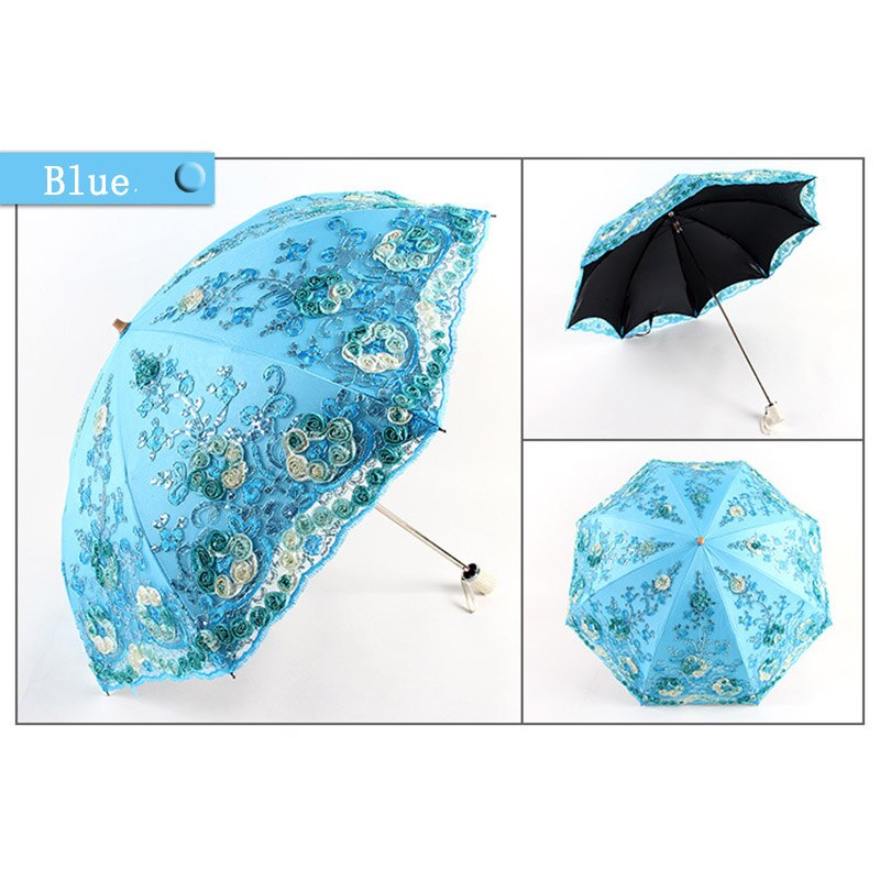 Paraguas de lluvia plegable de encaje para mujeres, sombrilla para chicas, sombrilla de actividad para boda, Paraguas Anti-UV a prueba de agua, Paraguas Guarda chuva sombrbrinha: Azul