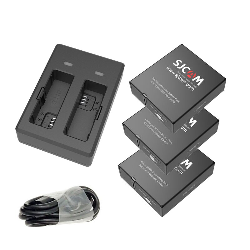 SJCAM SJ10 Pro Battery 1300mAh Li-Ion + Dual Battery Charger for SJ10 Pro 4K Action Camera: Charger 3Battery