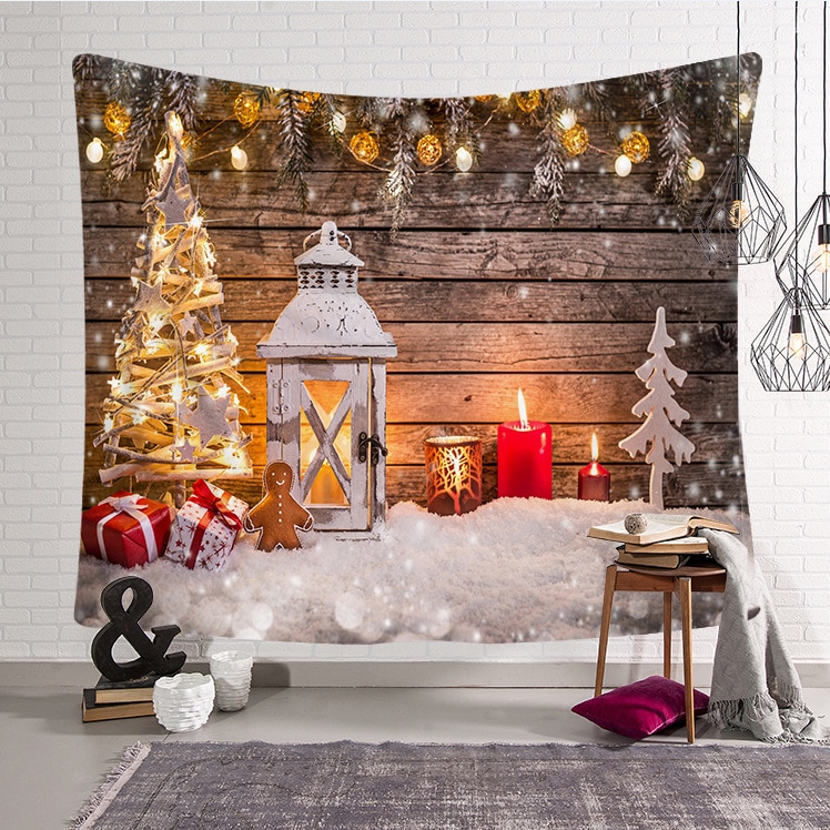 Juletæppe væghængende billedtapet kunst maleri dekoration juletræ mursten pejs vægbeklædninger: A4