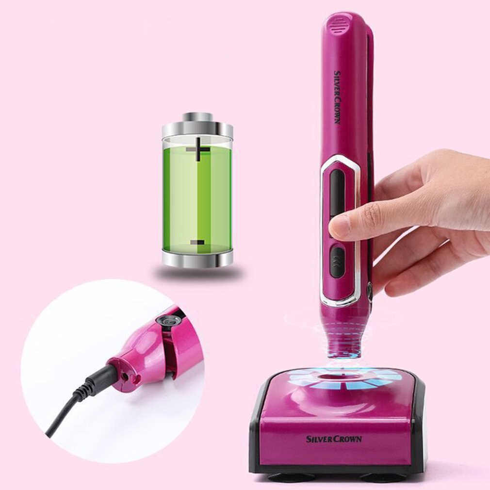 Bigoudi en céramique rotatif automatique sans fil USB charge défriser les cheveux mini boucle électrique droite double usage avec chargeur