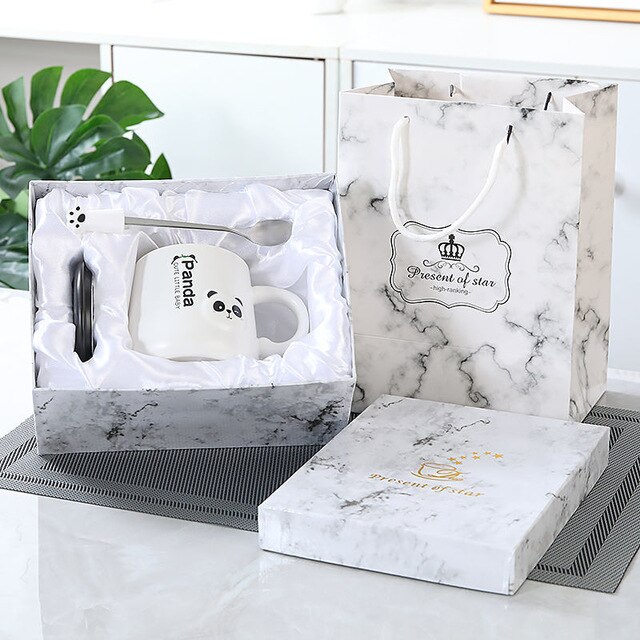 380ml Cartoon Panda Ceramic Mug Glass Cute Couple Cup Coffee Milk Cup Office Cup with Lid Spoon Girl: A with gift box