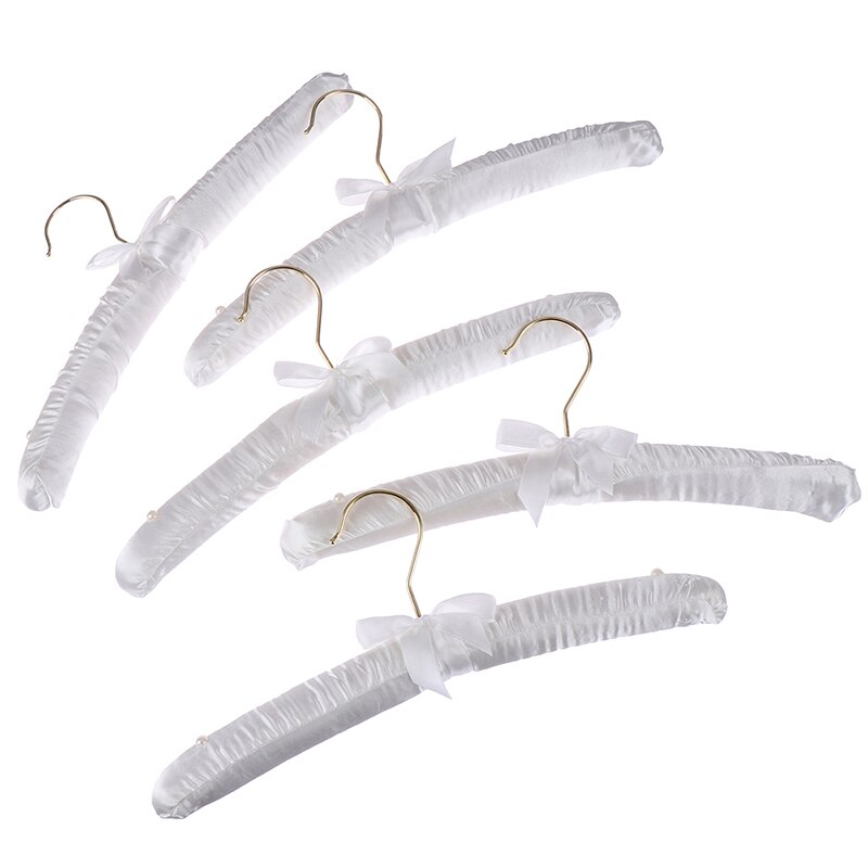 5 X White Satin Padded Clothes Hook Hanger