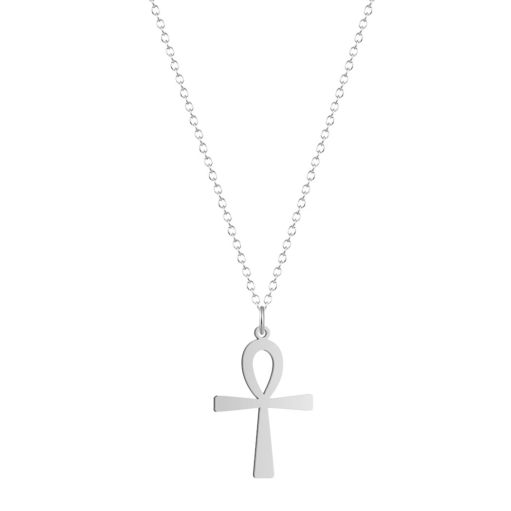 Kinitial Religion Ägyptischen Ankh Kreuz Halsketten Anhänger für Frauen Edelstahl Symbol des Lebens Halsketten Schmuck Schmuckstück: Silber überzogen