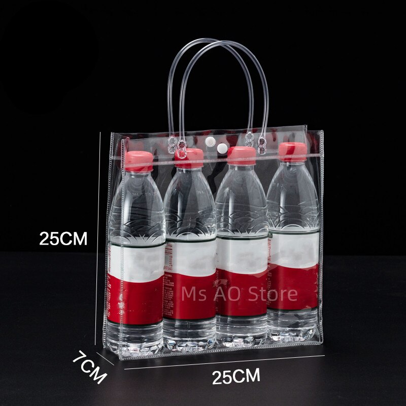 10/20 stks/partij Transparant Zacht PVC Tote Verpakking Zakken met Handlus Doorzichtige Plastic Handtas Cosmetische Tas: Zilver / 9.5x9.5x11 cm