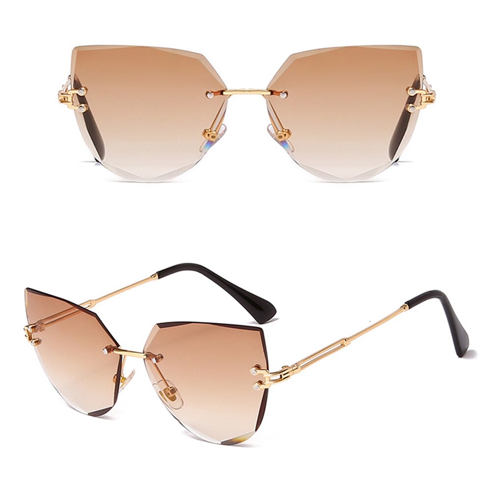 Rimless Cat Eye Sunglasses Women Frameless Metal Sun Glasses Female Lady Shades Uv400 Eyewear For Travel Driving