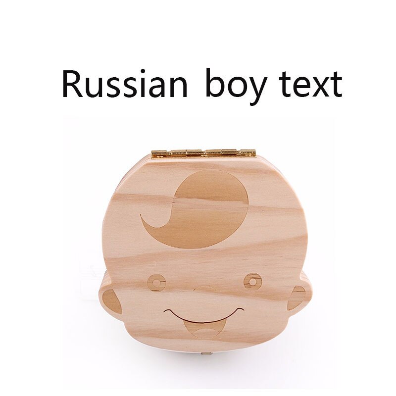 Tand Doos Engels Spaans Tekst Baby Jongen Meisje Fallen Opslag Natuurlijke Hout Case Besparen Melk Tanden Collection Organizer Houder: Russia boy text