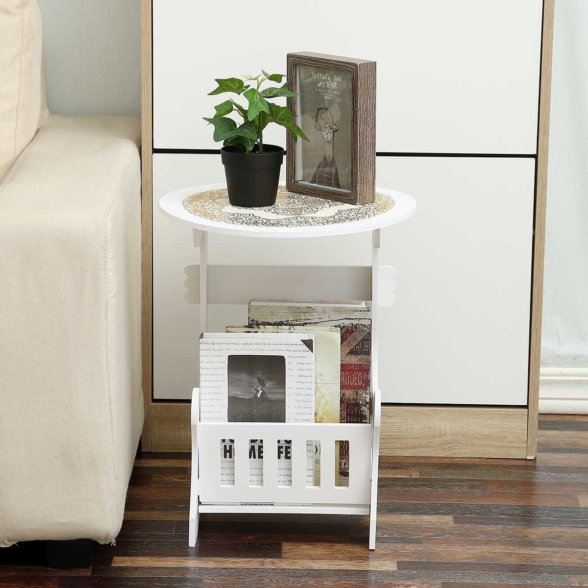Large Modern Round Coffee Tea Table Home Living Room Storage Rack Bedside Table White Two Layers Storage Shelf
