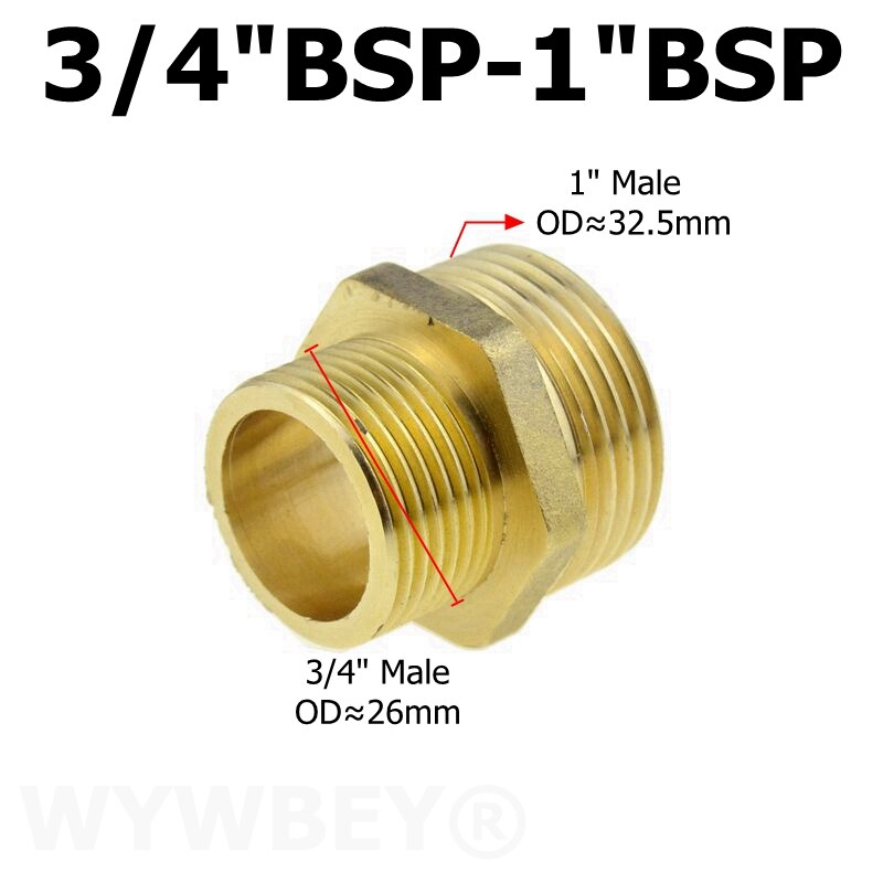 Messing sekskantet nippel rørfitting kobber adapter 1/8 1/4 3/8 1/2 3/4 han lige reduktionskoblingsforbindelse vand gas vvs samling: Dn20-dn25 06-08