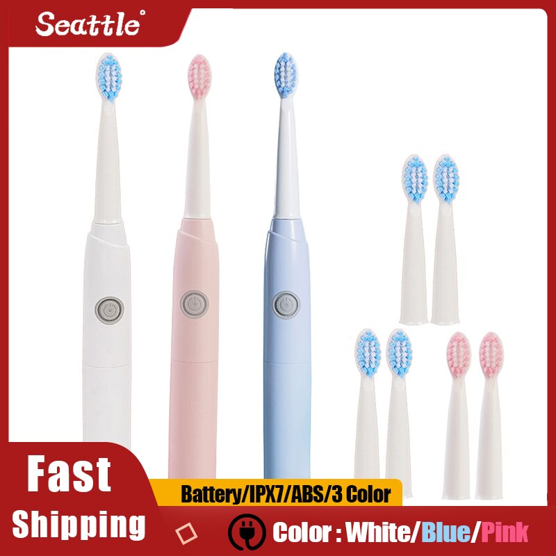 Simple Sonic Electric Toothbrushes for Adults AA Battery Clean Whitening Toothbrush IPX7 Waterproof With 4 Brush Head Portable