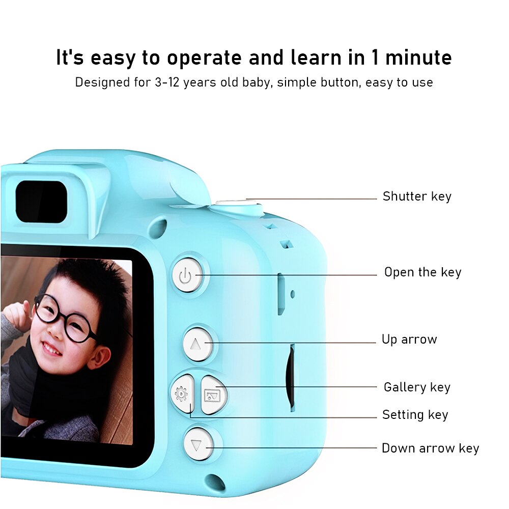 TRAVOR – Mini appareil Photo numérique HD 1080P pour enfants, jouets pour enfants, caméscope vidéo DV, , carte TF de 32 go