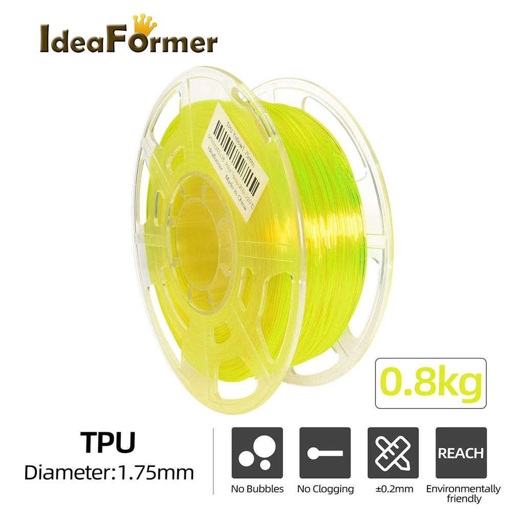Idéformer tpu 0.8kg fleksibel 1.75mm filament printer glødetråd dimensionel nøjagtighed  +/-0.02mm til 3d trykmateriale plast: Gul