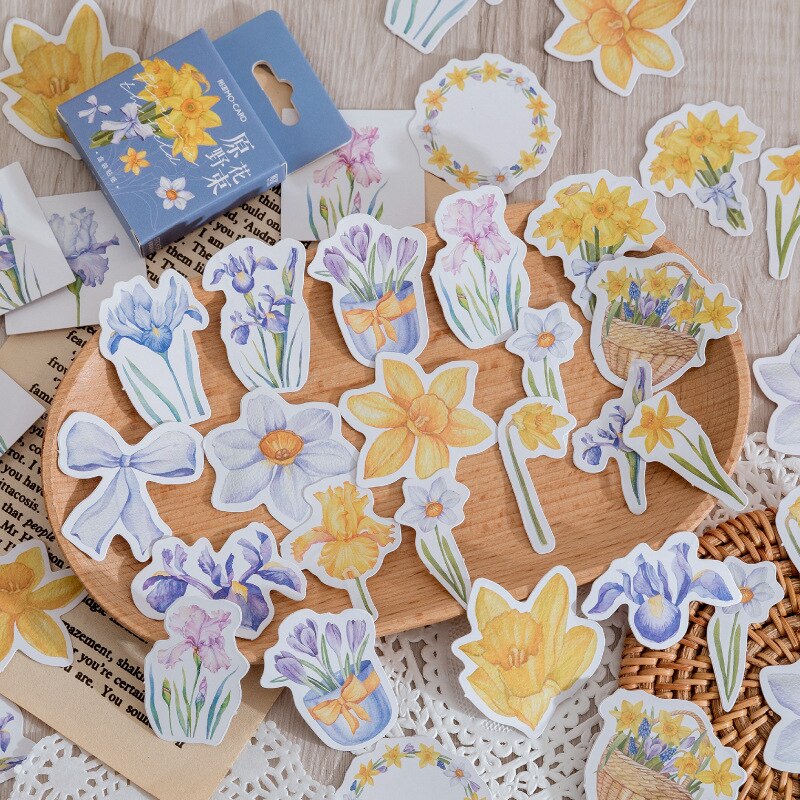 46 Pcs Kawaii Stickers Set Washi Scrapbooks Sticker Set Flowers Diy Decorative Stickers Diy Label For Box Packing Scrapbook