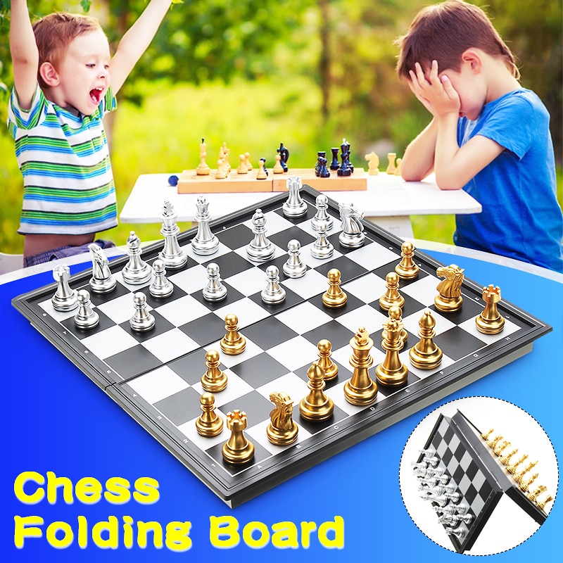 25X25Cm Folding Magnetische Reizen Schaakspel Voor Kinderen Of Volwassenen Schaakbord Spel Goud Zilver Schaken stukken