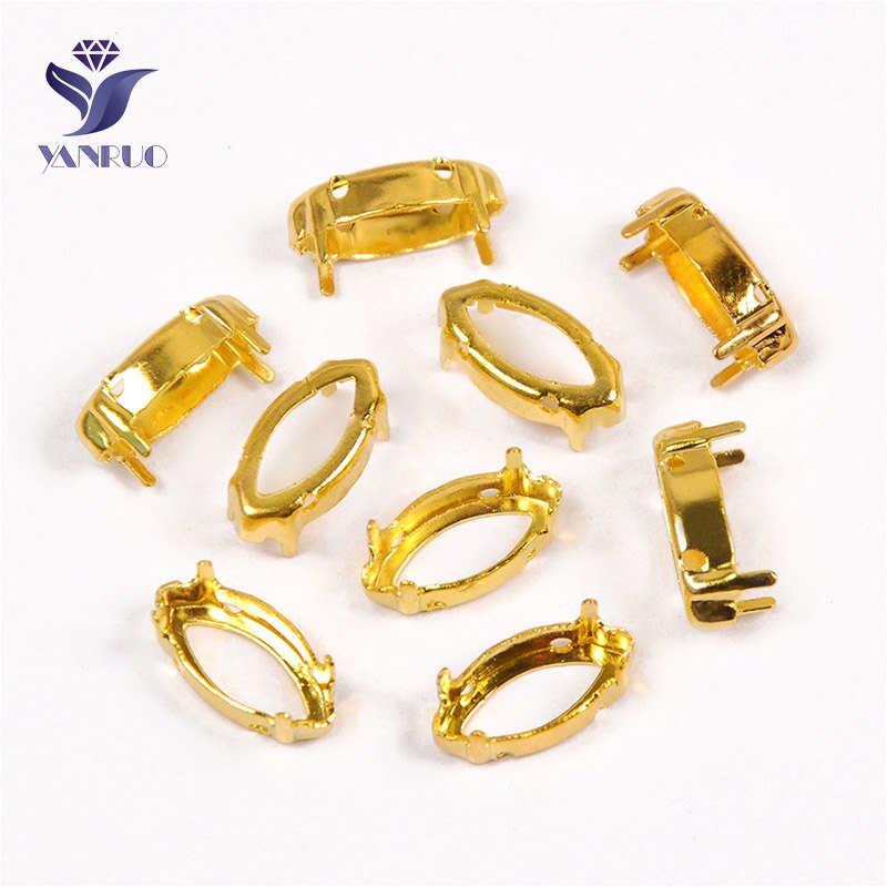 YANRUO 4200 4227 Navette Copper Studs Gold Silver Claw Settings Horse Eyes Sew On Rhinestones DIY Jewelry Accessories: Gold Claw / 4x15mm 100Pcs