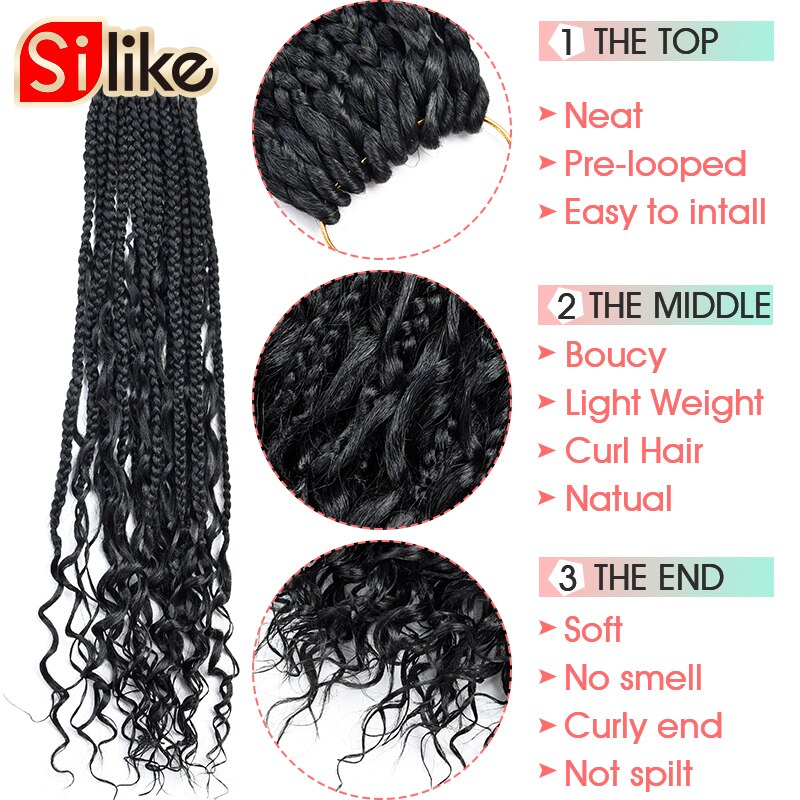 18 Inch Crochet Box Braids 12Strands/lot Pre-looped Synthetic Braiding Hair Extension Messy Bohemian Braids For Black Women