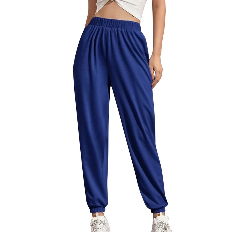 Effen kleur joggingbroeken hoge taille lange baggy broek dames casual joggingbroek dans losse broeken hip streetwear: Donkerblauw / S