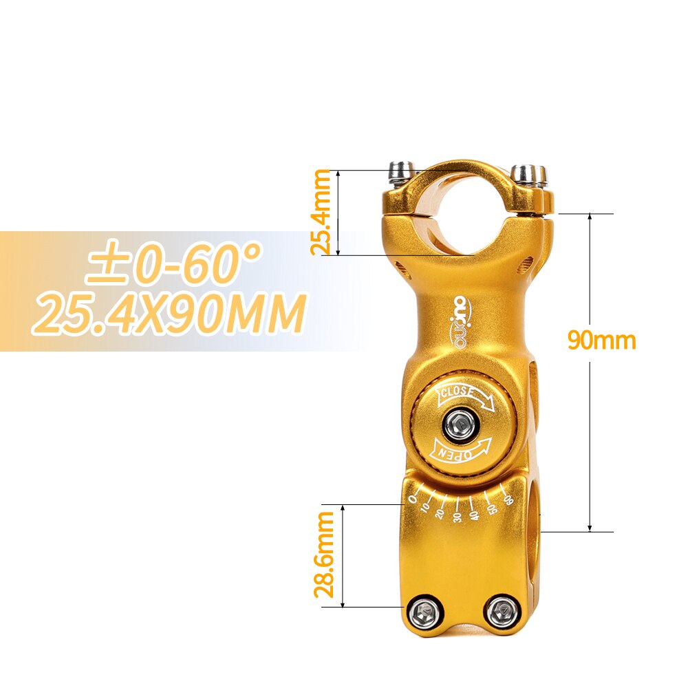 OUO Einstellen Stem 0-60 Grad Bike Lenker Vorbau 25.4/31,8mm Mountain Road Fixie Einstellbare MTB Vorbau 90/110/120/130mm Griff Teil: 25.4x90mm gold