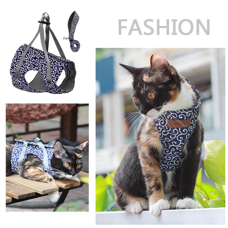 1Pc Anti-Strike Verstelbare Pet Cat Harness Leash Ademend Huisdier Vest Chinese Stijl Borst Strap Secure Trekkabel dierbenodigdheden