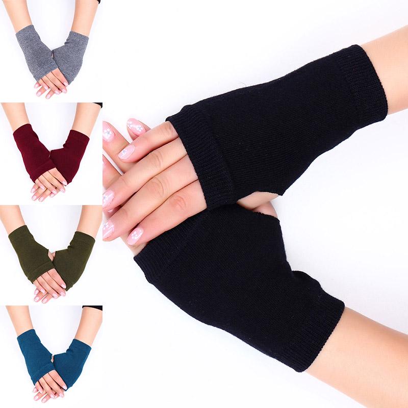 Kvinnors handskar varmare vinter stretchig arm virkad stickning faux ull vantar långa fingerlösa enfärgade handskar