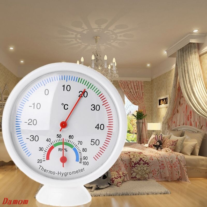Indoor Outdoor Thermometer Humidity Meter Clock-shaped Temperature Hygrometer