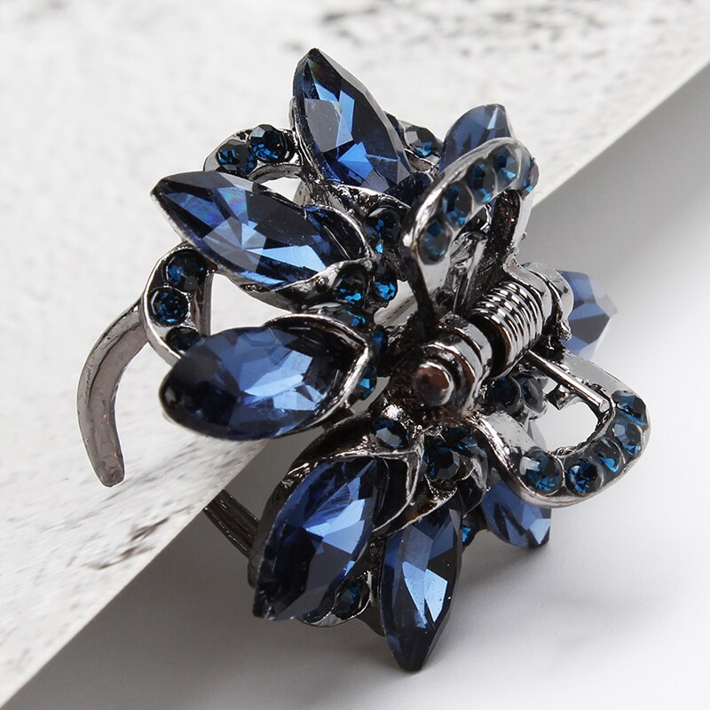 Pauw Haar Klauwen Voor Vrouwen Vintage Haar Sieraden Charm Big Rhinestone Crystal Krab Clip Bruiloft Haar Accessoires: navy blue