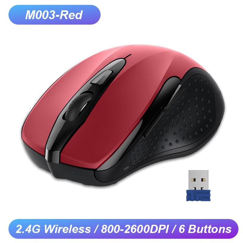 TeckNet Optical Wireless Mouse 2600DPI 2.4GHz Cordless Ergonomics Mice with USB Receiver Computer Mause for Desktop Notebook PC: M003 Red