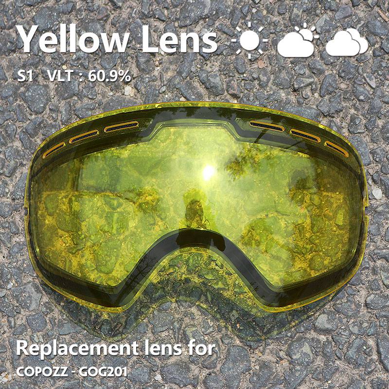 Sunny Cloudy Lens for ski goggles GOG-201 anti-fog UV400 large spherical ski glasses snow goggles eyewear lenses(Only Lens): Lens Yellow