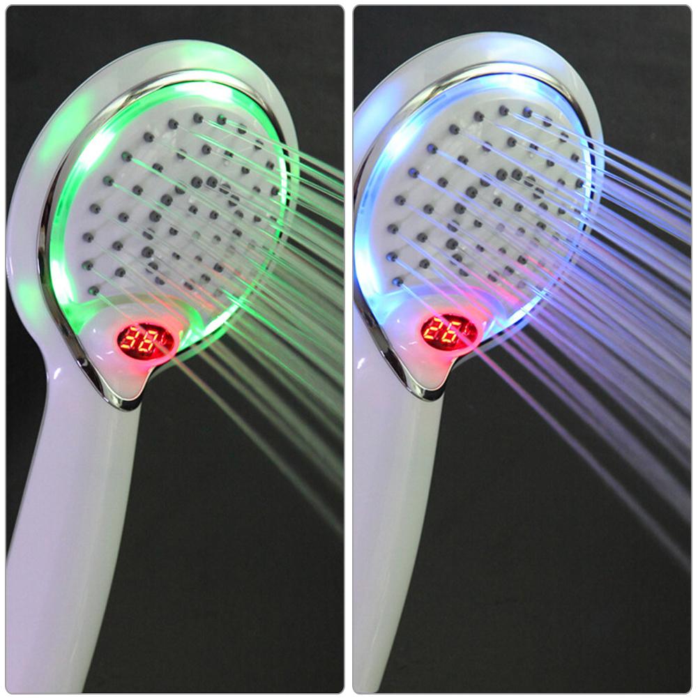 Led Licht Douchekop Handheld Douchekop Met Temperatuur Digitale Display 3 Kleuren Water Powered Led Douchekop Sprinkler