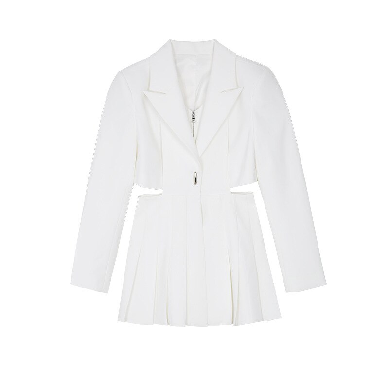 TWOTWINSTYLE-conjuntos blancos de estilo pijo para mujer, Tops de manga larga con solapa, Falda plisada, conjunto informal ahuecado, otoño: L