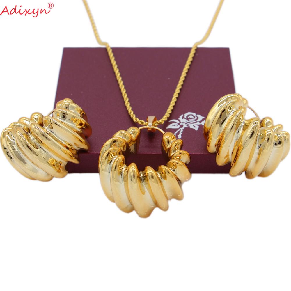 Adixyn Rose Goud Kleur Sieraden Sets Hollow Luxe Ronde Ketting & Earring & Hanger Voor Vrouwen/Meisjes Verjaardagsfeestje N10163