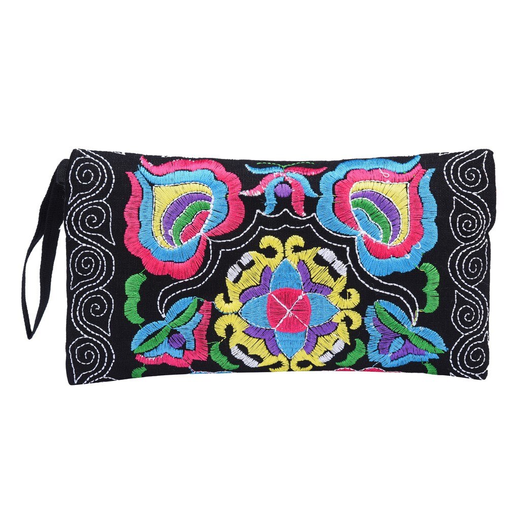 Clutch Bag Vintage Coin Purse Women Ethnic Card Package Handmade Embroidered Wristlet Wallet Women Flower Sac #xsw