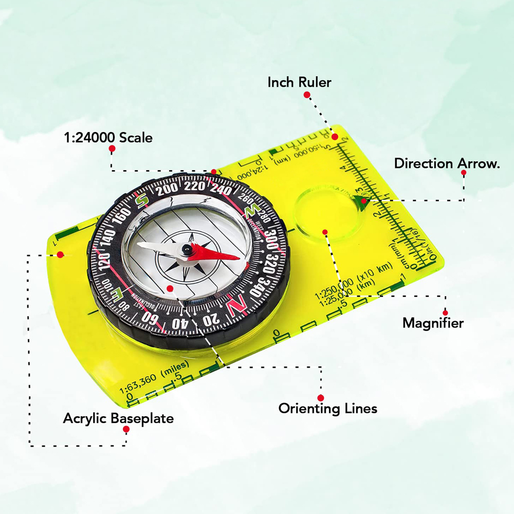 Multifunctional Hiking Compass Outdoor Gadget Navigation Camping Orienteering Backpacking Map Reading Compass for Scout Kids