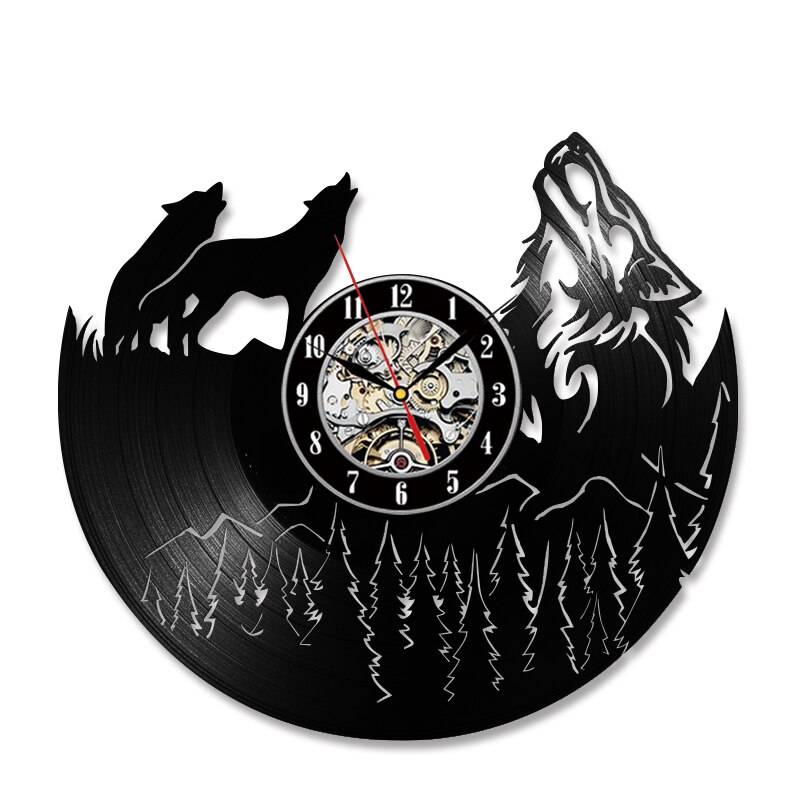 Hohl Wolf Modell Vinyl aufzeichnen Uhr Einzigartige Jahrgang Schlafzimmer Zauberstab Dekor Ideen Männer und Frauen Kühlen Antike Quarz LED uhren