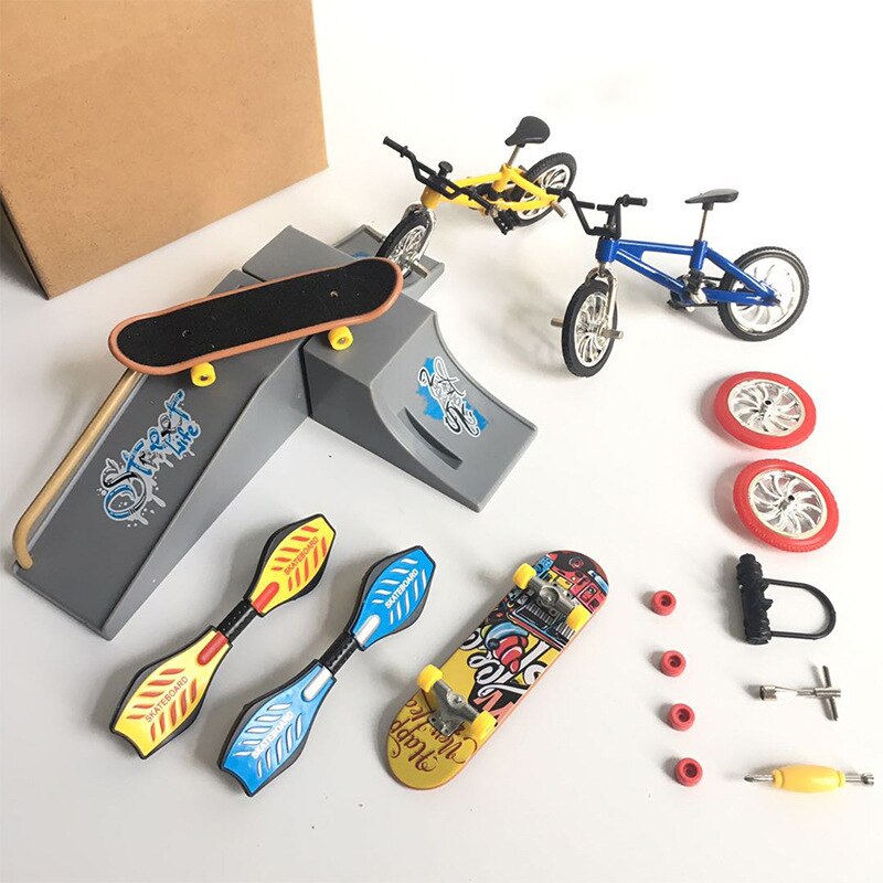 Mini dedo BMX bicicleta conjunto Skateboarding Skate piezas de rampa Set Fun Skate Boards Mini bicicletas juguetes para niños