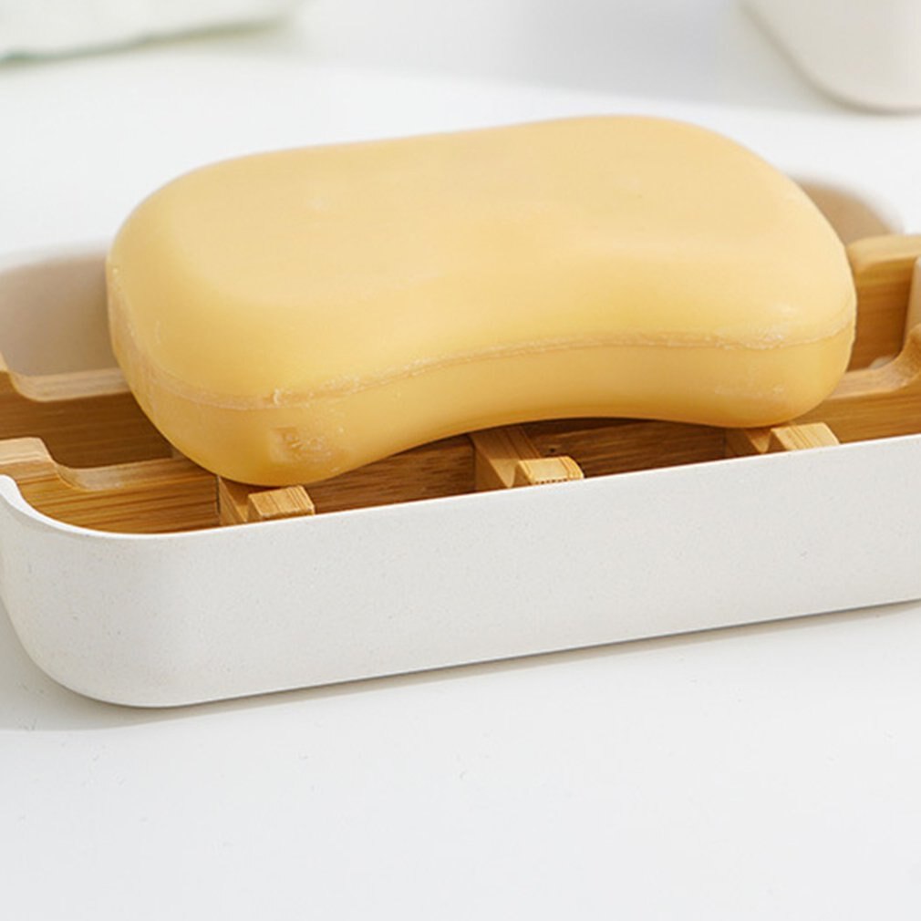 Natural Bamboo Fiber Wooden Soap Dish Soapbox Soap Holder Shower Tray Draing Rack Bathroom Accessories