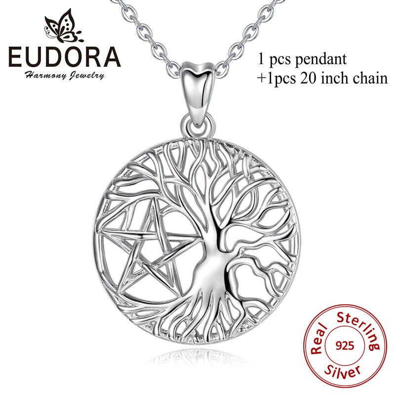 Eudora 100% 925 sterling silber halsketten mit keltischem knoten und lebensbaum-anhänger mit stern, bezaubernder schmuck für damen, beste  d418: Mit 20- zoll-kette