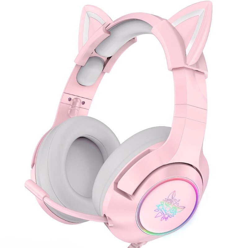 066A LED Light Gaming Headset for PC USB 7.1 Surround Sound Gaming Headphone with Microphone Over-Ear Cat Ears Headset