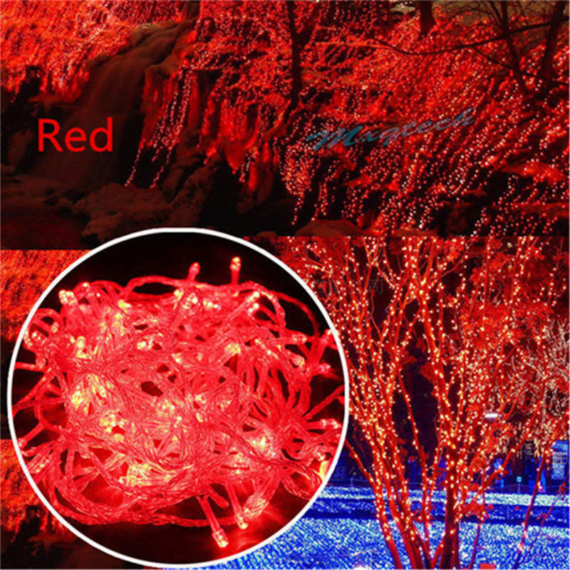 220V enchufe de la UE 10M Navidad al aire libre 100 guirnaldas de luces LED decoración lámpara de hadas para el hogar boda luces de vacaciones: Rojo