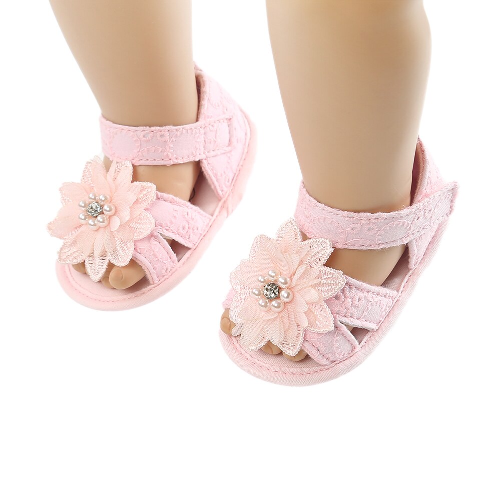 Pudcoco Toddler Baby Girls Lace Beads Floral Summer Sandal Cotton Princess Shoes Mary Jane Shoes Soft Sole