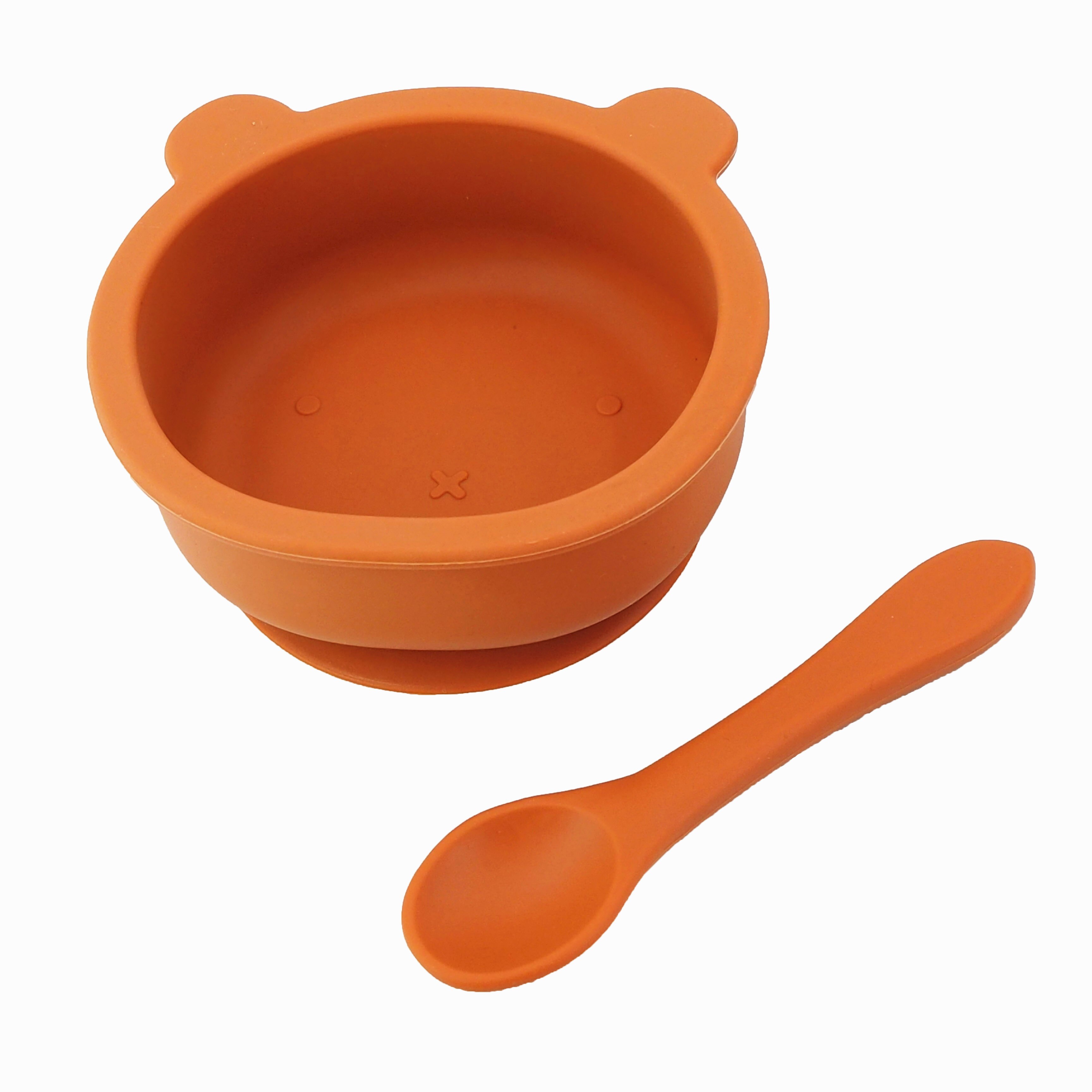 Chenkai 5Set 9 Color Baby Feeding Bowl Bear Shape Food Grade Silicone Anti-Flip Suction Tableware Infant Waterproof Bowl Spoon: Spiced Pumpkin