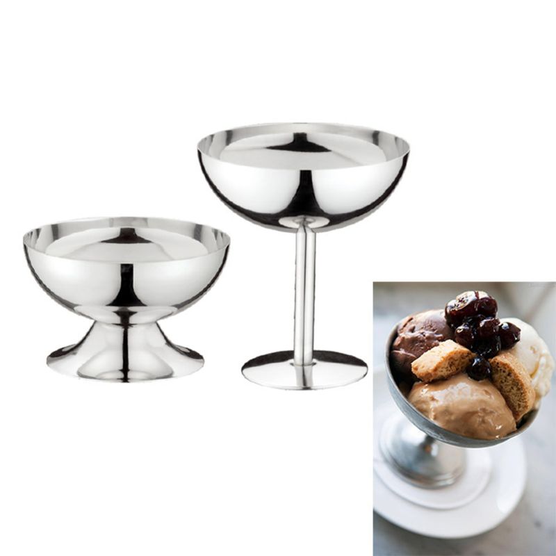 Stainless Steel Goblet Cup Ice Cream Dessert Salad Bowl Fruit Plate Snack Dish