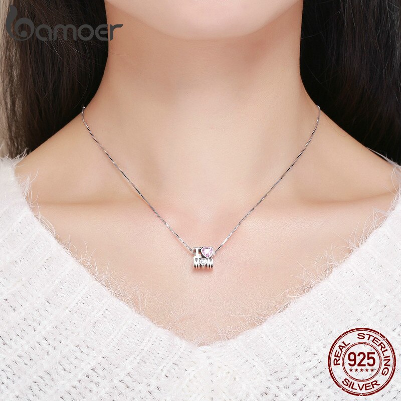 BAMOER-abalorio de plata de primera ley con forma de corazón para mujer, collar, plata esterlina 925, para madre, SCC579